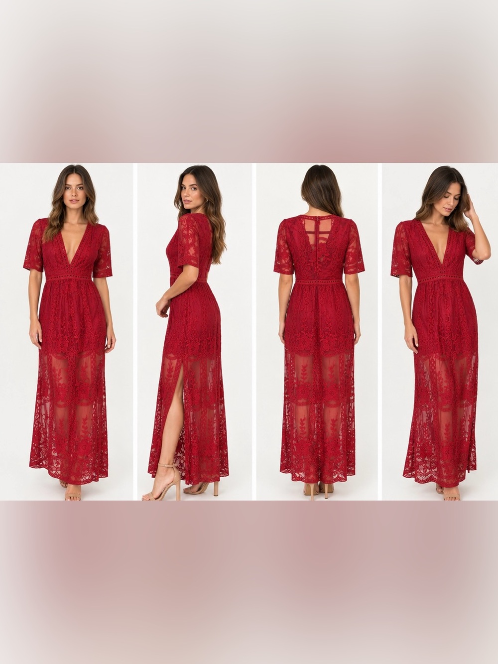 Elegant Women's Red Lace Maxi Dress